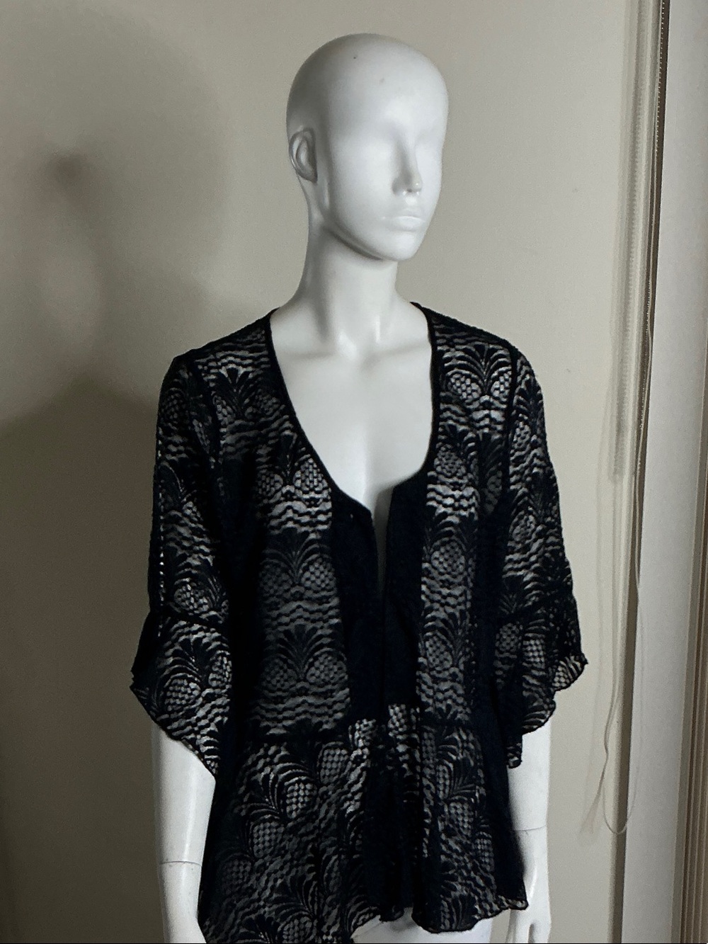 Black Lace Sheer Swim Cover-Up Kimono